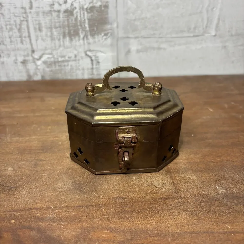 Vintage Brass Octagon Incense or Trinket Box
